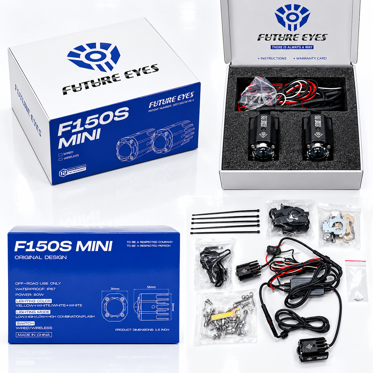 پرژکتور / مه شکن LED موتورسیکلت FUTURE EYES F150s MINI / پکیج کامل / اصل کد 201760
